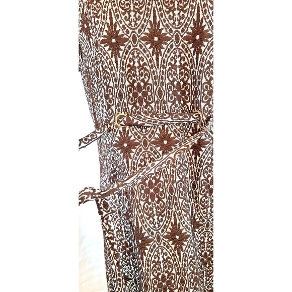 1960s 70s Vintage Brown & White Dress Double Knit Front Tie - Picture 7 of 14